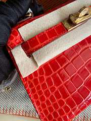 Hermes Kelly Crocodile Red Gold Silver Buckle – 20 cm - 4