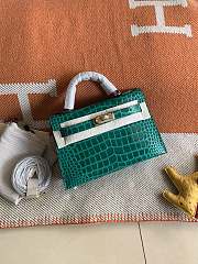 Hermes Kelly Crocodile Malachite Green Gold Silver Buckle – 20 cm - 1