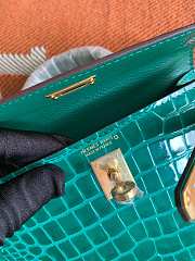 Hermes Kelly Crocodile Malachite Green Gold Silver Buckle – 20 cm - 6