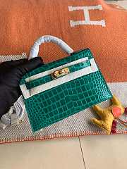 Hermes Kelly Crocodile Malachite Green Gold Silver Buckle – 20 cm - 2