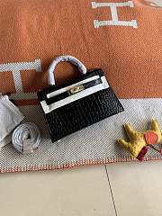 Hermes Kelly Crocodile Black Gold Silver Buckle – 20 cm - 1