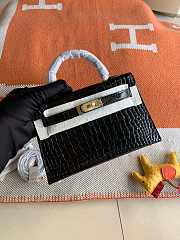 Hermes Kelly Crocodile Black Gold Silver Buckle – 20 cm - 2