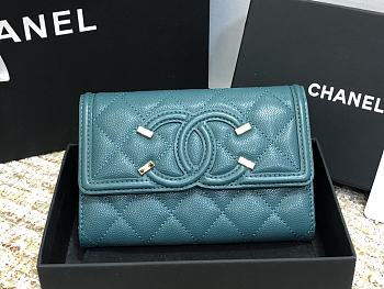 Chanel Wallet Grain Leather Teal Green - 84447 – 15cm 