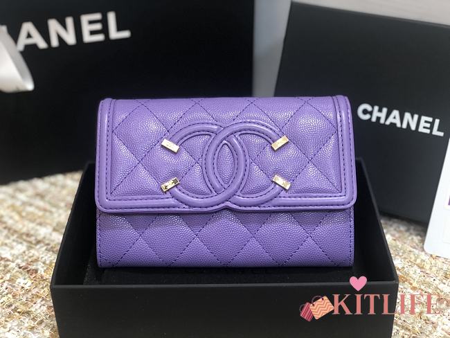 Chanel Wallet Grain Leather Purple - 84447 – 15cm  - 1