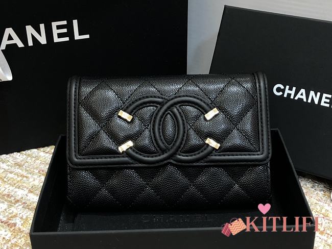 Chanel Wallet Grain Leather Black - 84447 – 15cm  - 1