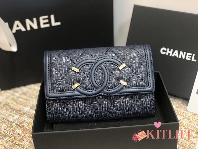 Chanel Wallet Grain Leather Navy Blue - 84447 – 15cm  - 1