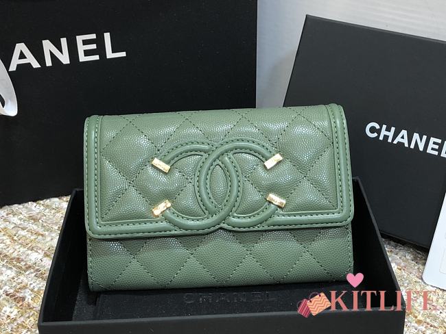 Chanel Wallet Grain Leather Green - 84447 – 15cm  - 1