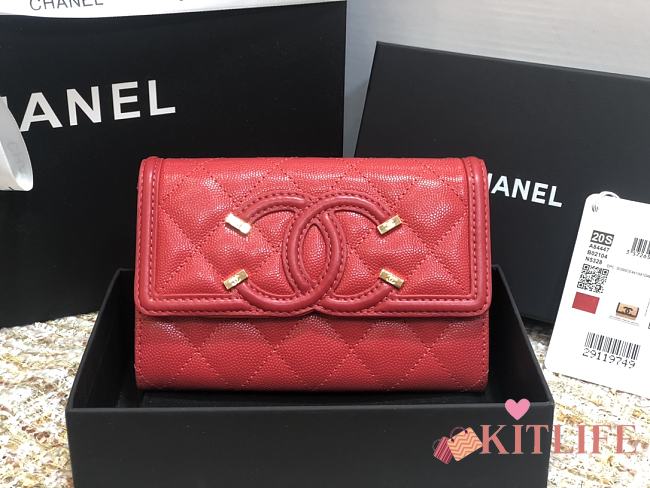 Chanel Wallet Grain Leather Red - 84447 – 15cm  - 1