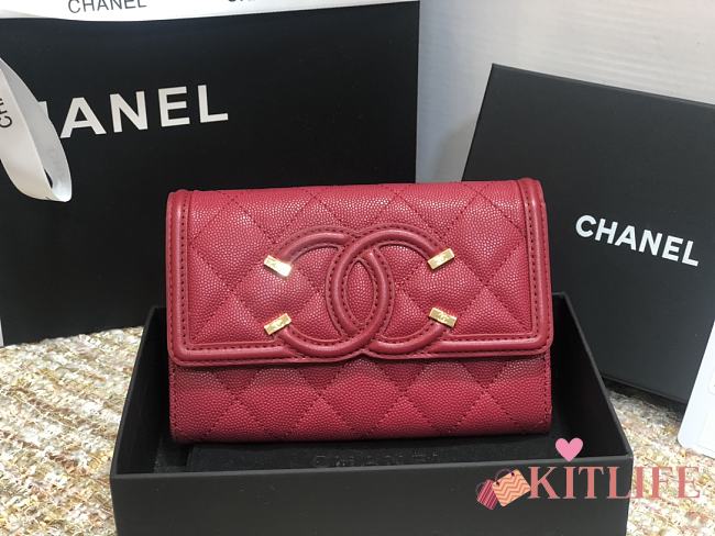 Chanel Wallet Grain Leather Burgundy - 84447 – 15cm  - 1