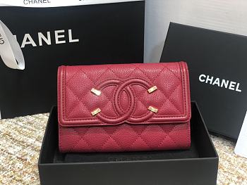 Chanel Wallet Grain Leather Burgundy - 84447 – 15cm 