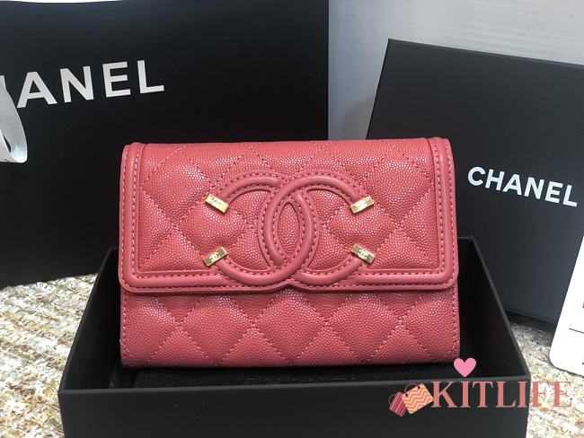 Chanel Wallet Grain Leather Pink - 84447 – 15cm  - 1