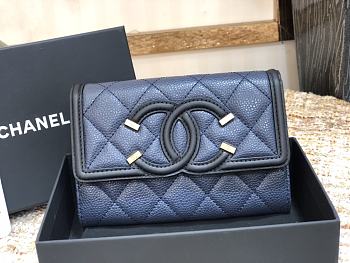 Chanel Wallet Grain Leather Black/Navy Blue - 84447 – 15cm 