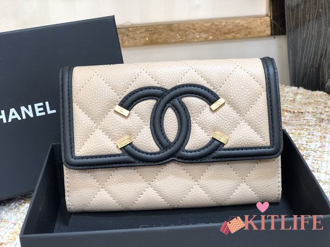 Chanel Wallet Grain Leather Black/Beige - 84447 – 15cm  - 1