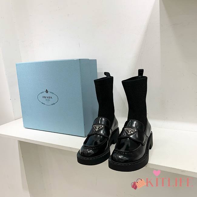 Prada Boots Monolith Ridged Sole Lace-Up Black - 1