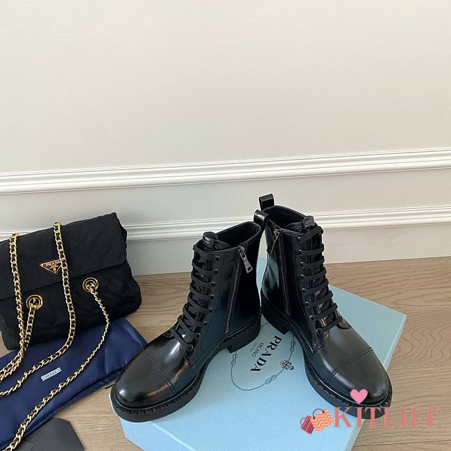 Kitlife.ru Prada Boots Brushed leather laced booties Black  - 1