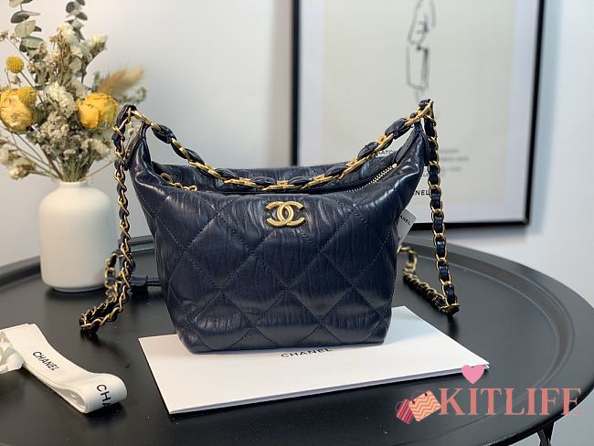 Chanel Hobo Navy Blue – 15x12.5x18cm - 1