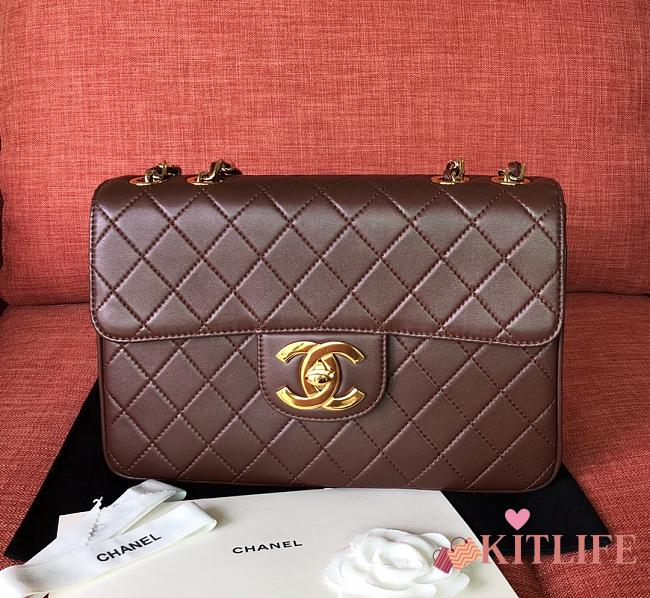 Chanel Classic Flap Bag Brown Color Gold Buckle Bag – A88 - 30x21x8cm - 1