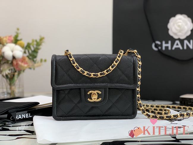 Kitlife Chanel Tofu Handbag Black With Gold Chain - 14.5x18x8cm - 1