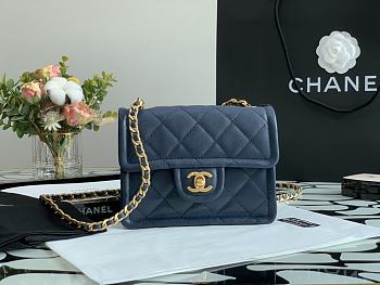 Kitlife Chanel Tofu Handbag Navy Blue With Gold Chain - 14.5x18x8cm