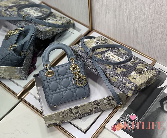 Kitlife Dior Lady Micro Cannage Lambskin Cloud Blue - S0856O - 12x10x5cm - 1