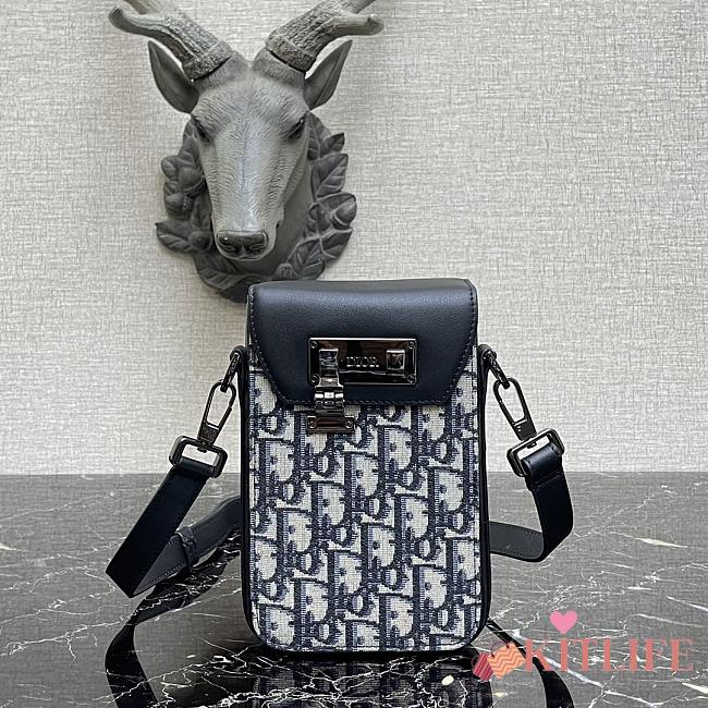 Kitlife Dior Vertical Lock Handbag Blue Denim Jacquard Fabric – 11 x 19 x 3 cm - 1