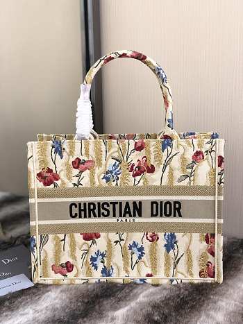 Kitlife Dior Book Tote Beige Multicolor Hibiscus – 36.5cm