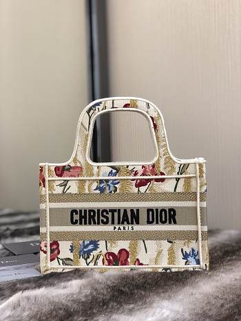 Kitlife Dior Mini Book Tote Beige Multicolor Hibiscus – 22x16x17cm