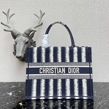 Kitlife Dior Book Tote Navy Blue/White Stripe Embroidery – 1286 - 36.5x28x16cm