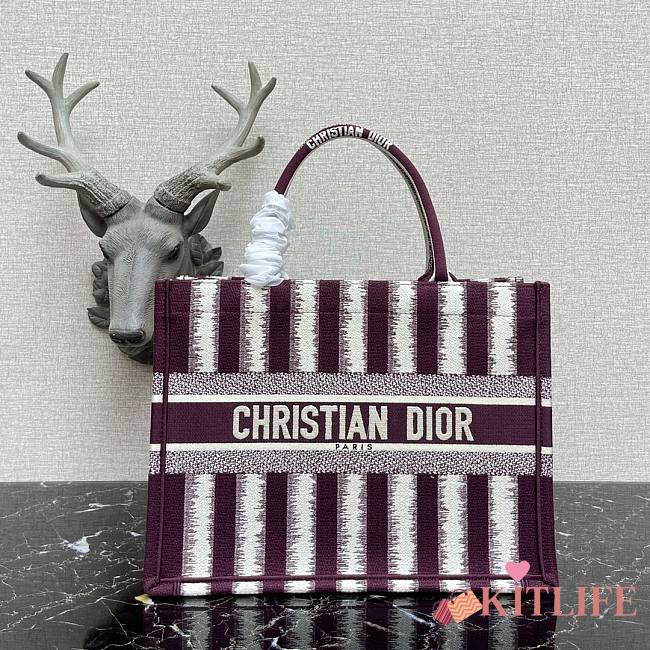 Kitlife Dior Book Tote Navy Burgundy/White Stripe Embroidery – 1286 - 36.5x28x16cm - 1