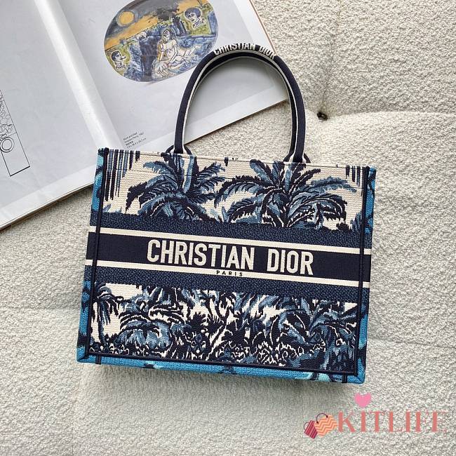 Kitlife Dior Book Tote With Palm Trees Embroidery - 36.5x28x16cm - 1