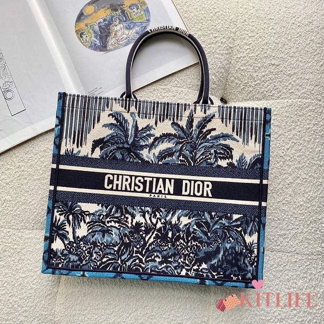 Kitlife Dior Book Tote With Palm Trees Embroidery – 41x32 cm - 1