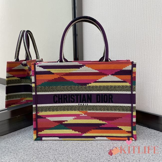 Kitlife Dior Book Tote Multicolor Patchwork Embroidery – 36x27.5x16cm - 1