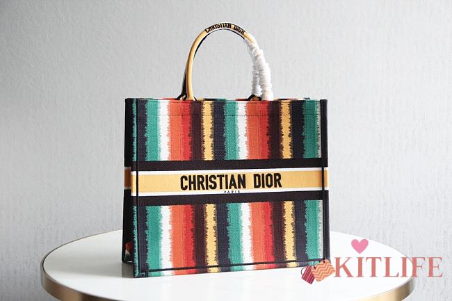 Kitlife Dior Book Tote Multicolor Stripe Embroidery – 1286# -  41.5x34.5x16cm - 1
