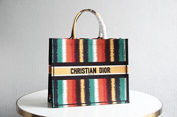 Kitlife Dior Book Tote Multicolor Stripe Embroidery – 1286# -  41.5x34.5x16cm