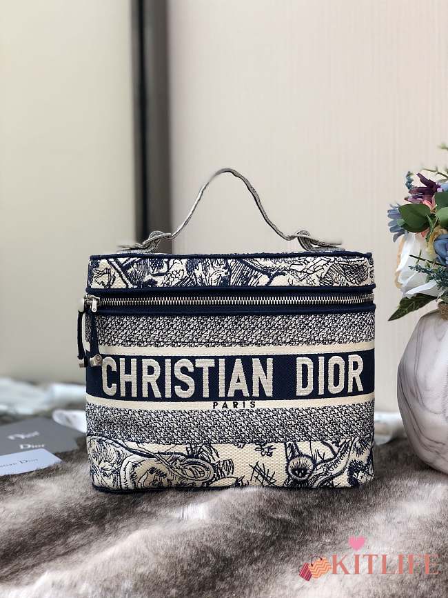 Kitlife Dior Cosmetic Box Bag Embroidery Monkey Blue -  25x15x14cm - 1