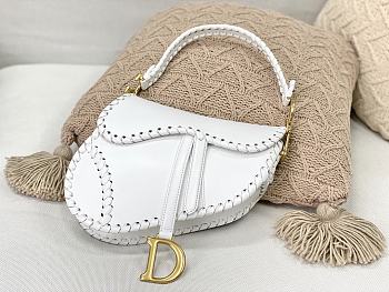 Kitlife Dior Saddle Cowhide Woven Pocket With Magnetic Closure White - M0446 - 25.5x6.5x20 cm