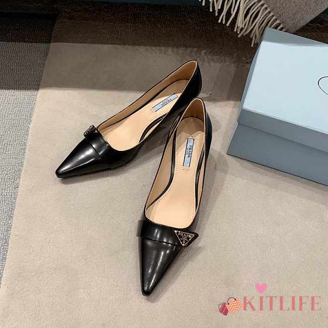 Prada Brushed Leather Heels Black   - 1