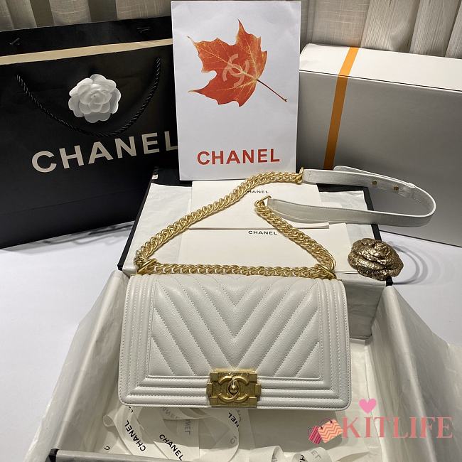 Kitlife Chanel White Caviar Grain Calfskin Gold Hardware – 67086 - 25cm - 1