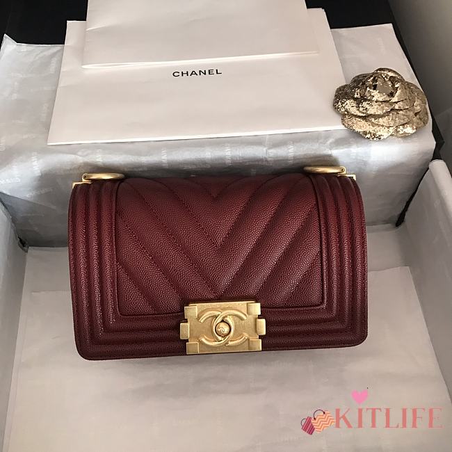 Kitlife Chanel Burgundy Caviar Grain Calfskin Gold Hardware – 67086 - 20cm - 1