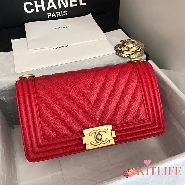 Kitlife Chanel Red Caviar Grain Calfskin Gold Hardware – 67086 - 20cm  - 1