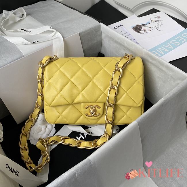 Kitlife Chanel Classic Diamond Flap Bag Yellow – 22×5×15.5cm - 1