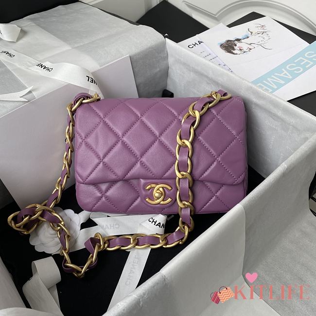 Kitlife Chanel Classic Diamond Flap Bag Purple – 22×5×15.5cm - 1