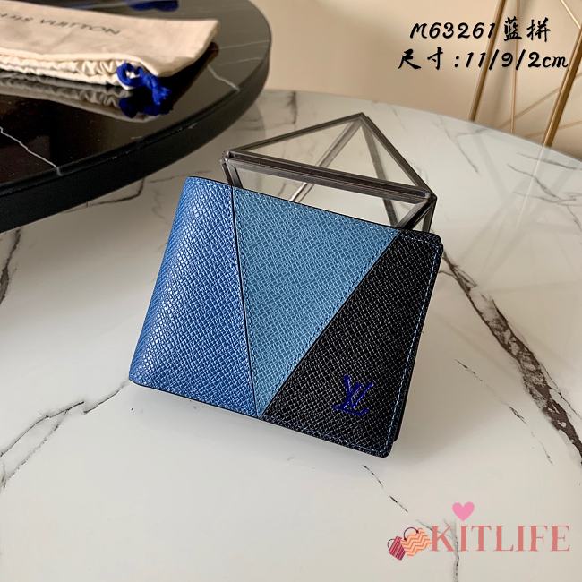 Kitlife Louis Vuitton Slender Wallet Cross Pattern Blue – M63261 - 11.0x 9.0x 2.0 cm - 1