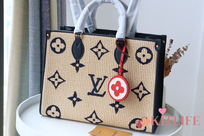 Kitlife Louis Vuitton Onthego Medium Monogram Raffia Fabric Black - M57723 - 35 x 27 x 14 cm - 1