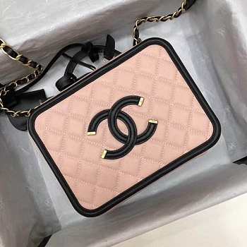 Chanel CC Filigree Large Vanity Case Bag in Grained Calfskin Beige A93344 Pink/Black - 21x16x8.5cm