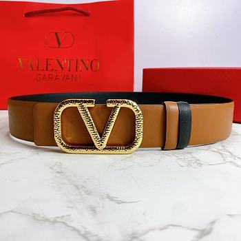 Kitlife Valentino Belt Reversible V Logo Signature Belt In Grainy Calfskin Brown/Black – 4 cm