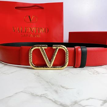 Kitlife Valentino Belt Reversible V Logo Signature Belt In Grainy Calfskin Red/Black – 4 cm