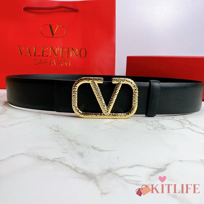 Kitlife Valentino Belt Reversible V Logo Signature Belt In Grainy Calfskin Black – 4 cm - 1