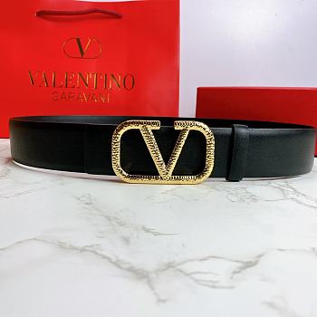 Kitlife Valentino Belt Reversible V Logo Signature Belt In Grainy Calfskin Black – 4 cm