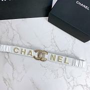 Kitlife Channel Belt Rhinestone Metal Logo Buckle Elastic White –3.0 cm  - 1